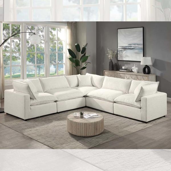 Sectional Modular Sofa with Feather Blend Seat Cushion and Pillows, Beige Linen