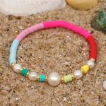 Bohemia Style Freshwater Pearl Bracelet , rainbow multicolor Polymer Clay