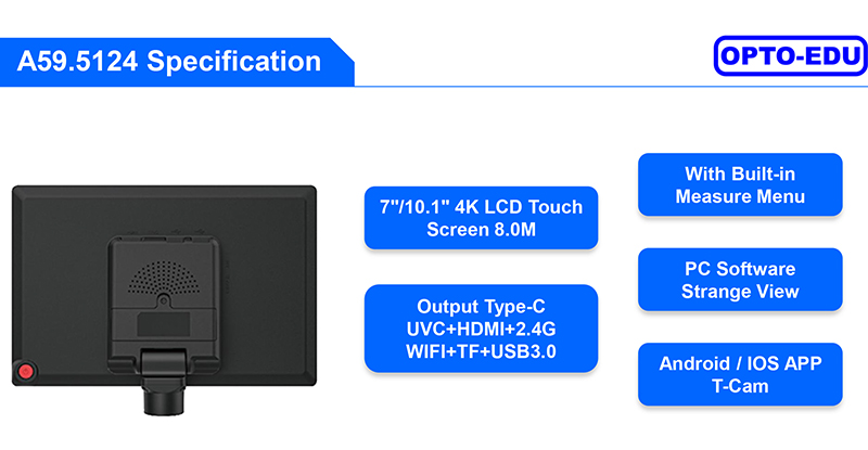 OPTO-EDU A59.5124 7"/10.1" 4K Touch LCD Digital Camera 8.0M USB HDMI WIFI TF Card