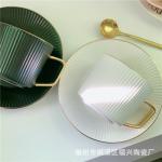 European Style Striped Ceramic Coffee Cup Afternoon Tea Set With Spoon And