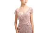 Beading Stones Split Long Womens Evening Gowns Deep V Neck / Arabic Party Dress