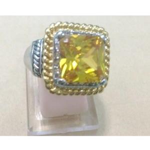 Wholesale (R-74) New Fashion Jewelry Two Tone Silver Plated Square Citrine Cubic Zircon Ring from china suppliers