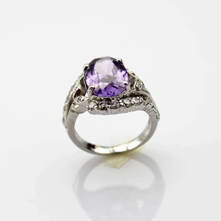 Rose Gold Plated 925 Silver Ring with 10mmx13m Oval Pink Cubic Zircon (R207)
