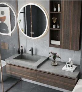 Wholesale Round Mirror Contemporary Bathroom Cabinets Gray Lacquer For Handwashing from china suppliers
