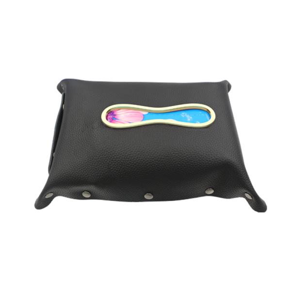 PU Leather Black Luxury Sun Visor Car Tissue Box 8.86 Inches