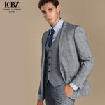 Gray Plaid Vintage Formal Suit for Men's Wedding Wool/Silk Material Woven