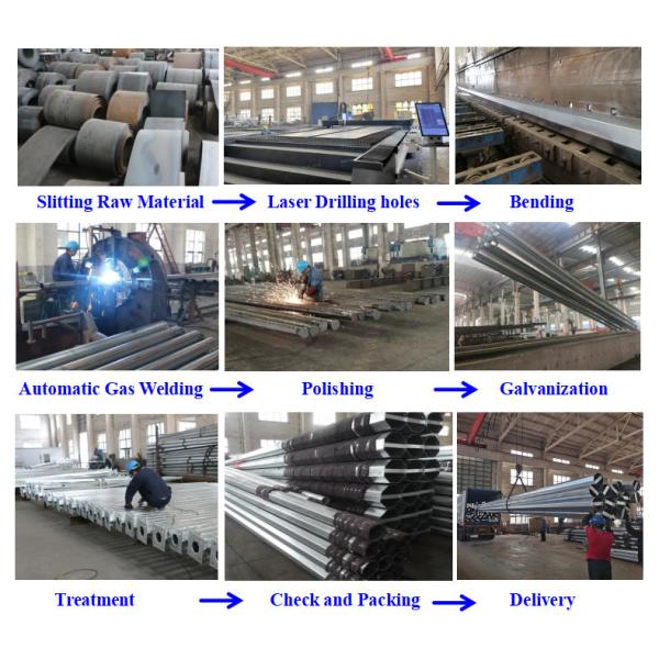 69KV 50FT Dodecagonal 1200KGF Hot Dip Galvanized Power Transmission Steel Poles