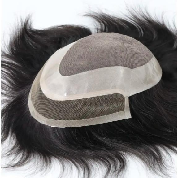 Mens Toupee Hairpiece Fine Mono Hair System Replacement Poly Skin Around with