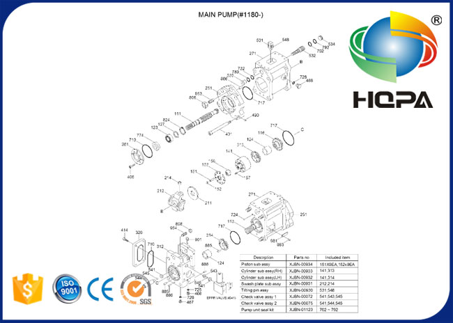 XJBN-01123 XJBN01123 Hydraulic Main Pump Seal Kit for Hyundai R290LC-7