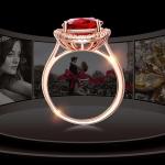 Rose Gold Plated 925 Silver Ring with Red Cubic Zircon Princess Wedding Ring