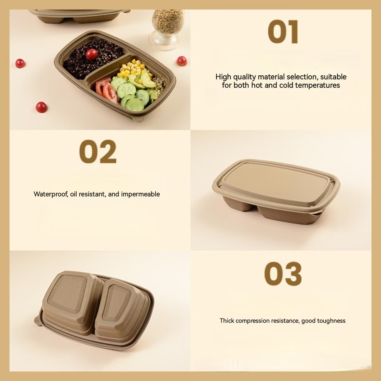 Factory Direct Delivery 100% Biodegradable 2 Compartment Rice Husk Lunch Container With Lid