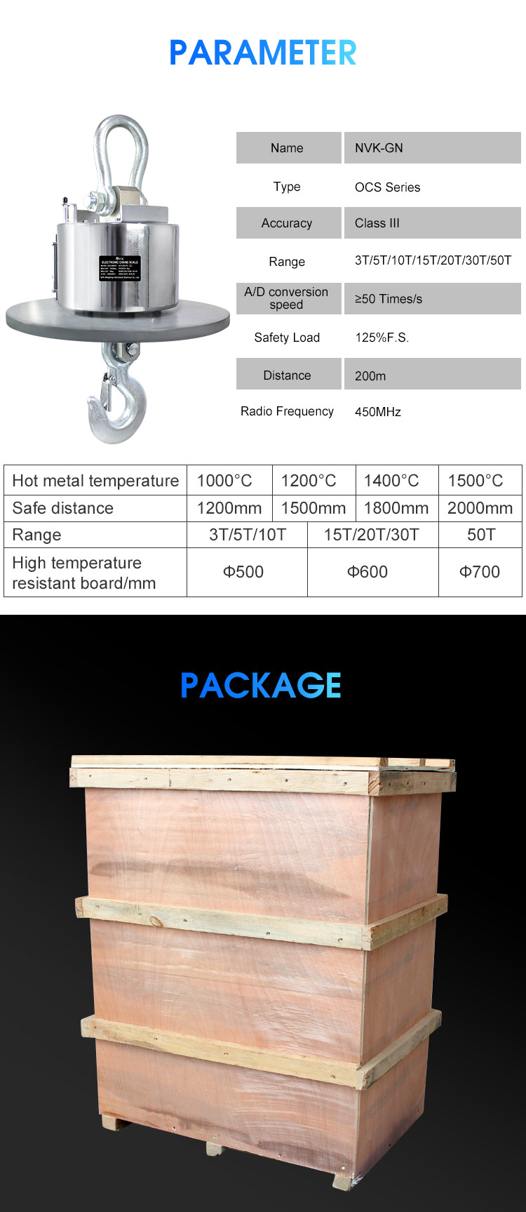 NVK OCS-G Direct View Weighing Crane Scale High Temperature Resistance Hanging Crane Scale with Handheld