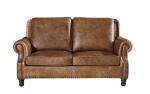 Rolled Arms 2 Seater Leather Sofa Vintage Tan Brown Color High Density Foam /