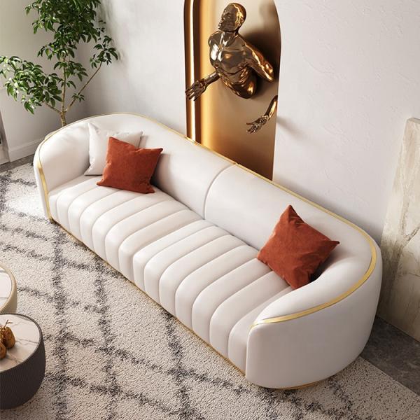 Metal Edge Leather Living Room Sofas 218*90cm White Leather