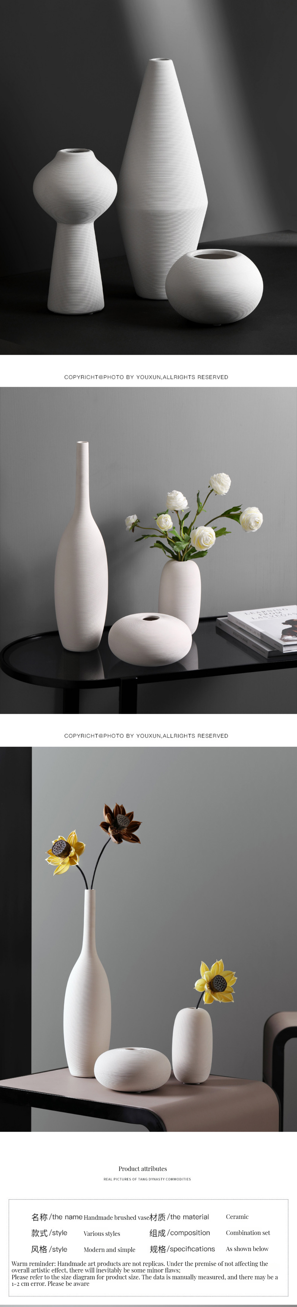 Modern Handcrafted Dry Flower Arrangement Vase in White Ceramic for Tabletop Decoration