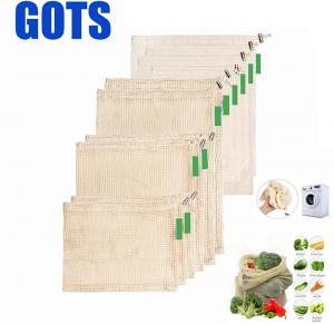 Wholesale RPET Organic Cotton Reusable Produce Mesh Bag GOTS Eco Friendly Net Shopping Produce Bags from china suppliers