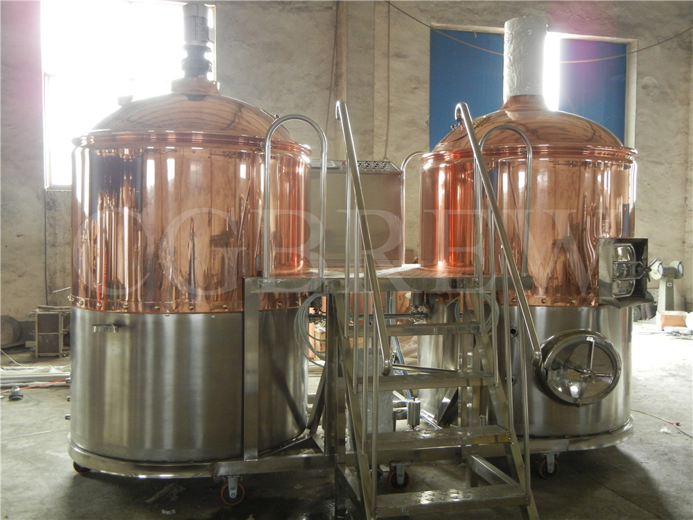 1000L Two Vessels Commercial Brewery Machine with red copper brewhouse system heated by steam boiler