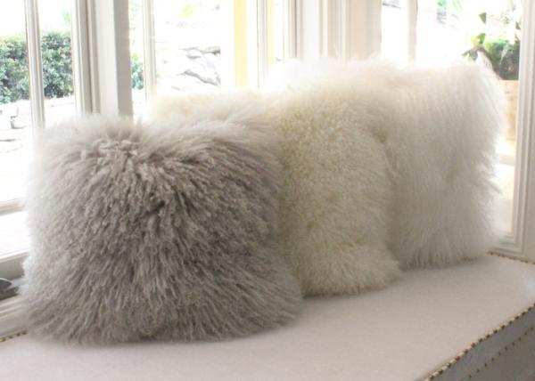Warm Genuine Tibetan Mongolian Fur Pillow Mint Green 16" X 16" For Hotel