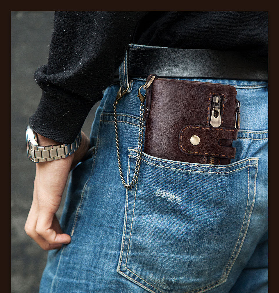 Business Design Style Genuine Cowhide Leather RFID Mini Wallet for Mobile Phone Cases