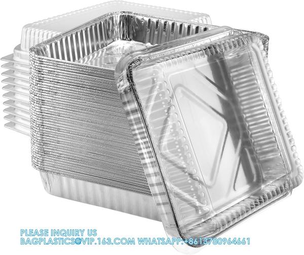 Heavy Duty Square Aluminum Oblong Tin Foil Pans With Plastic Covers Food Storage