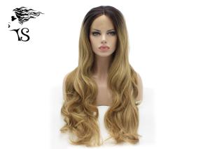 Wholesale Long Ginger Synthetic Blonde Lace Front Wig With Dark Roots Wavy Curly Style from china suppliers
