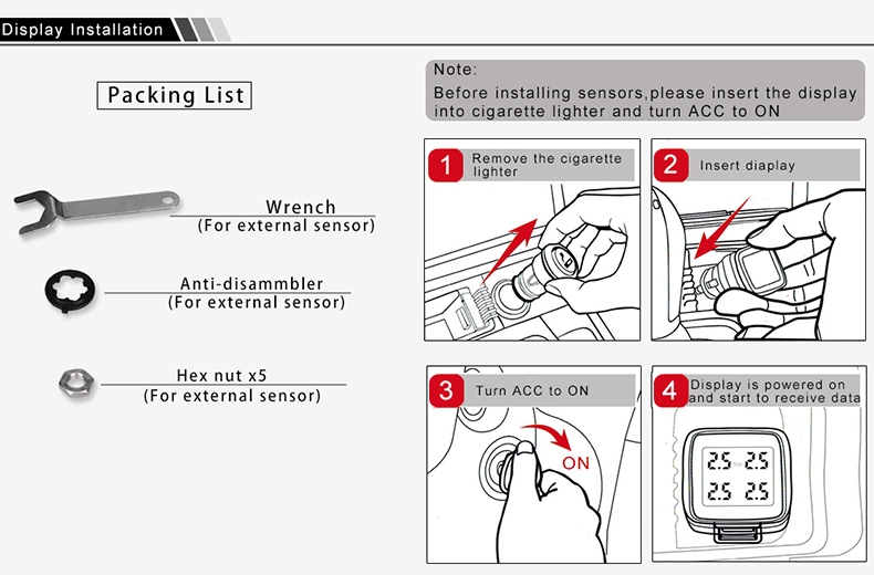 Ouchuangbo car TPMS tire Pressure Monitoring System Cigarette Lighter Power Alarm Systems in stock