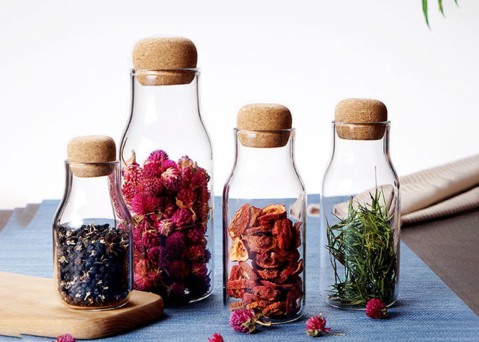 High Borosilicate Glass Milk Bottles Soft Wooden Lid Round Shape FDA Certification