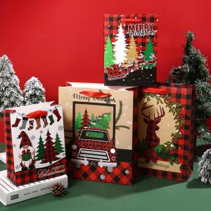 Wholesale Red Lattice Santa Claus Gift Packaging ECO Friendly Paper Bag 33*9*7cm from china suppliers