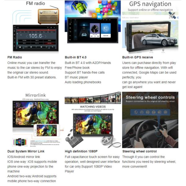 7 Inch Android Auto 2 Din Radio Android 9.1 Car Stereo Universal Multimedia Player 16GB