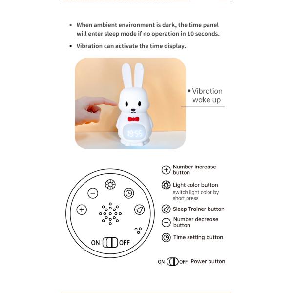 Cute Silicone Led Night Light Table Alarm Clock with Digital LED Display and Snooze