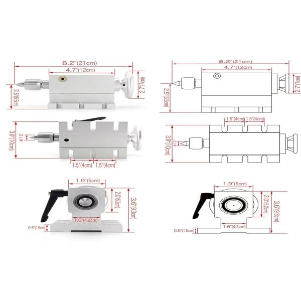 CNC Lathe MT2 4th Axis Tailstock Movable 65mm With 4pcs Replaceable Heads