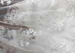 Luxury Ivory Embroidery Cord Sequin Lace Fabric / French Bridal Sequin Mesh