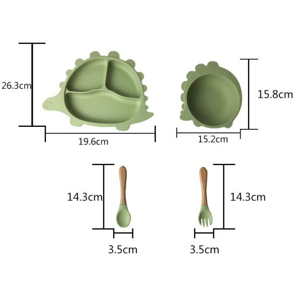 Dinosaur Shape Silicone Eating Utensils Set Dishes Customized For Baby Feeding