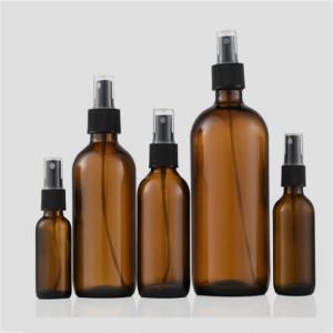 Wholesale Portable Reusable Glass Mister Bottle , Hard Amber Boston Round Spray Bottle from china suppliers