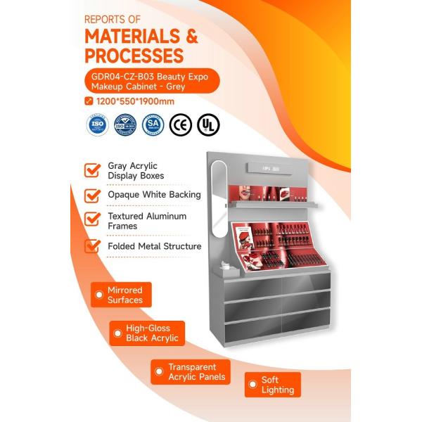 GDR04-CZ-B03 Beauty Display Rack with Soft LED Lighting and Mirrored Surfaces for Retail Counters