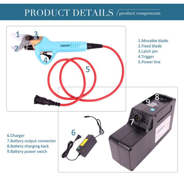Swansoft 800g 3.0CM Electric Bypass Pruner Fruit Orchard Pruning Shear 36V 4AH