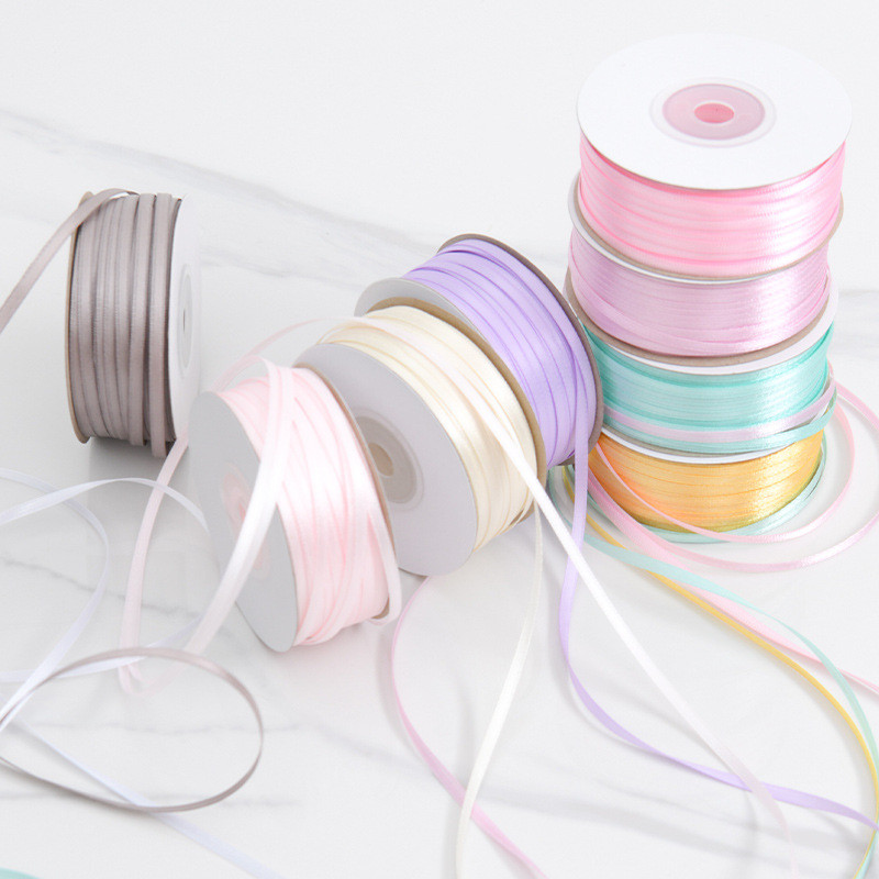 3mm Narrow Assorted Color Custom High Durability Polyester Satin Ribbon for Gift Packing