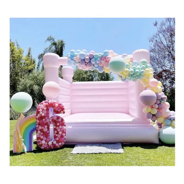 Inflatable White Bounce House Bouncy Jump Castle With Air Blower For Kids All Ages Birthday Party Wedding