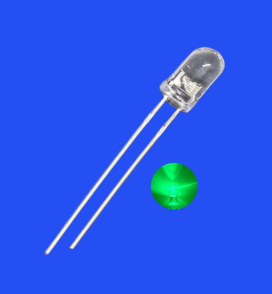 Flashing LED 5mm 3.0Hz 1/6 Duty Cycle Green Color 520nm 7000mcd Round Clear Lens