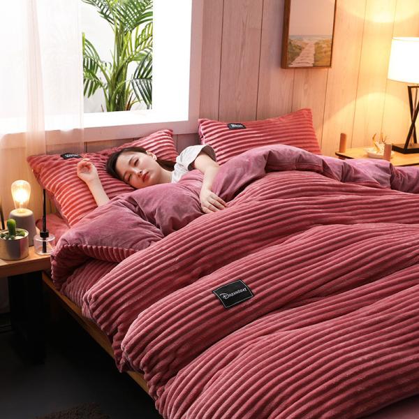 128x70 Fabric Density Flannel Velvet Fleece Bedding Set for Queen/King Size in