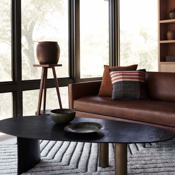 Modern Metal Top glass Oval Coffee Table Brown With Stainless Steel Legs