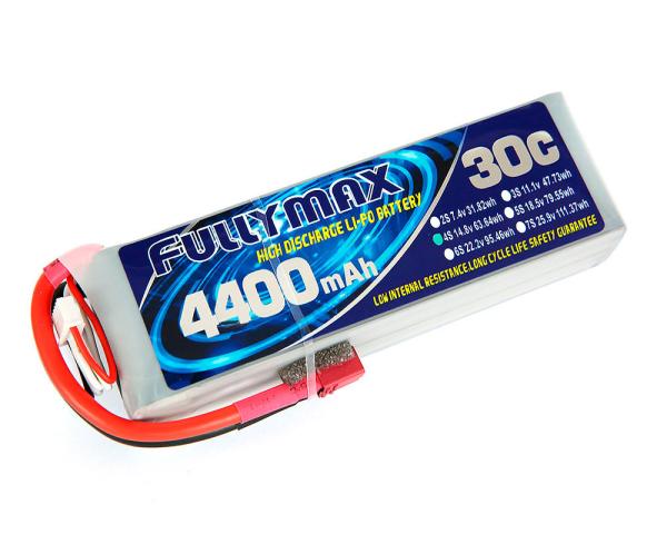 FULLYMAX LiPo Battery Pack 30C 4400mAh 4S 14.8V with T Plug for RC cars, RC