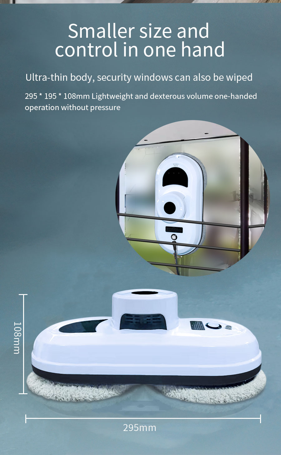 Professional Building Glass Cleaner 295*145*108 mm Intelligent Window Cleaning Robot
