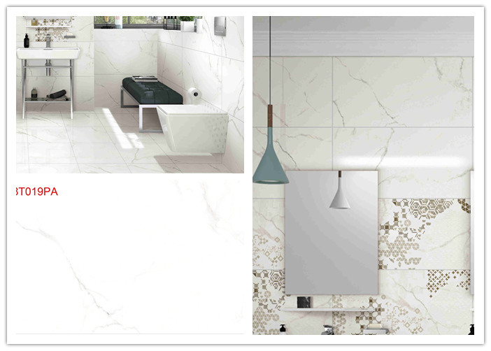High Glossy Super White Marble Effect Porcelain Tiles 400x800 10mm Thickness