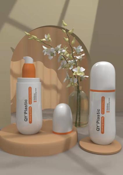 Silk Printing Face Cream Plastic Bottle With Orange Lotion Pump Cap PCR PET
