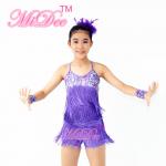 Purple Confetti Latin Dance Costumes Biketard sequined bust With Fringes Skirt
