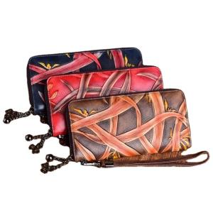 Wholesale Vintage Rub Color Zipper Bag Vegetable Tanned Leather Women's Hand Wallet OEM/ODM from china suppliers