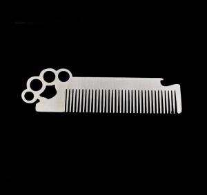 Wholesale Custom cool innovative men gift, engrave logo stainless steel hand long barber beard comb bottle opener from china suppliers