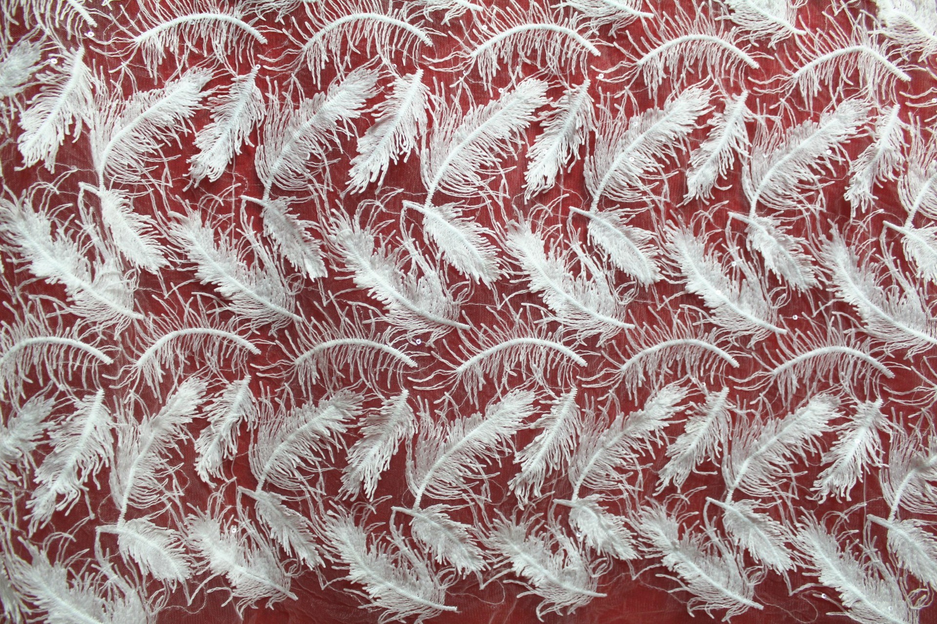 2017 Hot Sale Garment Accessories White Fether Embroidery Lace Fabric With Sequin