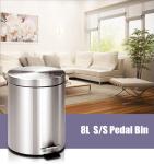 Round Foot Pedal 8Liter Stainless Steel Garbage Can With Lid